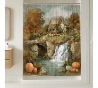 Tenda da doccia con paesaggio autunnale, decorazione rustica per la casa, stagione autunnale acquerello marrone arancione cascata set da bagno tenda da doccia vintage stile natura con ganci 182 x 248