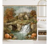 Tenda da doccia con paesaggio autunnale, decorazione rustica per la casa, stagione autunnale acquerello marrone arancione cascata set da bagno tenda da doccia vintage stile natura con ganci 183 x 183