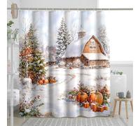 Tenda da doccia con paesaggio invernale, tenda da doccia rustica ad acquerello per decorazione del bagno, tenda da doccia classica in tessuto impermeabile per le vacanze, con ganci, 182 x 183 cm