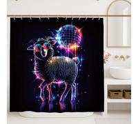 Tenda da doccia con pecore da discoteca, colorata pecora nera con occhiali da sole, decorazione per il bagno, stile moderno, tenda da doccia in tessuto impermeabile per la casa, 183 x 213 cm