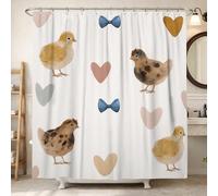 Tenda da doccia con pulcino, giocoso e fantasioso cuore fiocco primavera giallo pastello lavabile con ganci tende da doccia in tessuto toile decorazione per bagno camera degli ospiti 183 x 198 cm