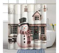 Tenda da doccia con pupazzo di neve, decorazione per la casa con scena di nevicata, set di tende da doccia in tessuto bianco pesca carino per il bagno di Natale, 183 x 183 cm