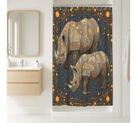 Tenda da doccia con rinoceronte, design artistico grigio beige, decorazione per il bagno, accessorio moderno chic per la casa per primavera estate, tessuto impermeabile con ganci, 91 x 183 cm