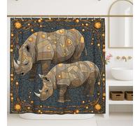 Tenda da doccia con rinoceronte, design artistico grigio beige, decorazione per il bagno, accessorio moderno chic per la casa per primavera estate, tessuto impermeabile con ganci, 183 x 213 cm