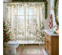 Tenda da doccia con scena innevata, con alberi di Natale e case, lavabile, con ganci, tenda da doccia per casa, bagno, decorazione per hotel, 182 x 183 cm