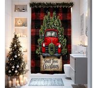 Tenda da doccia con stalla di camion, ghirlanda di alberi di Natale rustica rossa lavabile con ganci Clawfoot tenda da doccia per la casa bagno Toile Hotel Decor 91 x 183 cm