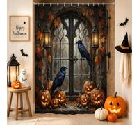 Tenda da doccia con stalla di corvo, lanterna gotica rustica con zucche per Halloween, tessuto impermeabile, tenda decorativa per bagno, vasca da bagno, appartamento, 91 x 183 cm