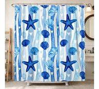 Tenda da doccia con stelle marine, conchiglie estive e cuore, colore blu, lavabile, con ganci, per vasca da bagno, camera degli ospiti, 183 x 198 cm