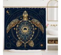 Tenda da doccia con tartaruga celeste, blu notte e oro, impermeabile, tenda da bagno per decorazione del bagno, universo, bohémien, spirituale, stagionale, set regalo con ganci, 183 x 183 cm