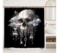 Tenda da doccia con teschio gotico, decorazione per il bagno vintage di Halloween, design artistico moderno con clessidra e stelle, accessorio per la casa per autunno inverno 183 x 183 cm