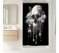 Tenda da doccia con teschio gotico, decorazione vintage per il bagno di Halloween, design artistico moderno con clessidra e stelle, accessorio per la casa per autunno inverno 91,8 x 182,9 cm