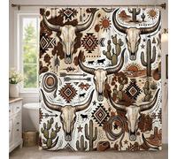 Tenda da doccia con teschio, stile rustico occidentale, con cactus sole, estate, marrone, lavabile, con ganci, tenda da doccia per la casa, bagno, decorazione per hotel, 137 x 198 cm