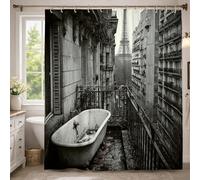 Tenda da doccia con torre di Parigi, stile urbano, vintage, per vasca da bagno, balcone, non lavabile, con ganci, tenda da doccia per bagno, decorazione per camera degli ospiti, 137 x 198 cm