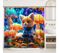 Tenda da doccia con volpe, fantasiosa creatura arancione in maglione accogliente, decorazione per bagno a tema foresta autunnale, vivace scena fantasy colorata, accessorio per la camera dei bambini