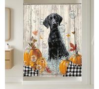 Tenda da doccia con zucca autunnale, decorazione autunnale con cane nero con bolle, stile accogliente per il bagno per Halloween del Ringraziamento, tenda in tessuto impermeabile con ganci, 137 x 198