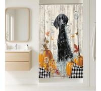 Tenda da doccia con zucca autunnale, decorazione autunnale con cane nero con bolle, stile accogliente per il bagno per Halloween del Ringraziamento, tenda in tessuto impermeabile con ganci, 91 x 183