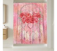 Tenda da doccia Dreamy Catcher in stile bohémien, romantica, con rose e piume, in tessuto impermeabile, tenda decorativa per bagno, vasca da bagno, appartamento, 137 x 198 cm