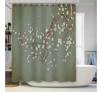 Tenda da doccia elegante con rami fioriti e uccelli 290x240cm/Larghezza x Altezza Sfondo verde impermeabile durevole per vasca da bagno doccia