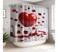 Tenda da doccia extra larga a forma di cuore, romantica e moderna, con petali di rosa, per San Valentino, colore rosso, lavabile con ganci, tenda da doccia decorativa per bagno e dormitorio, 274 x 183