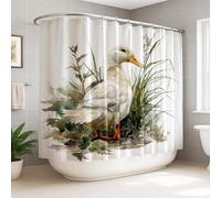 Tenda da doccia extra larga con foglie di erba rustica con foglie primaverili bianche impermeabili in tessuto per vasca da bagno per casa bagno decorazione hotel 274 x 183 cm