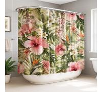Tenda da doccia extra larga con ibisco, Plumeria botanica tropicale, uccellino del paradiso, pesca estiva, lavabile, con ganci, tenda da doccia per vasca da bagno, dormitorio, 274 x 183 cm