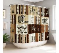 Tenda da doccia extra larga con stivali da cowboy, rustica occidentale, cactus cavaliere, senza marrone, tessuto impermeabile, tenda da bagno con stampa, decorazione per bagno e camera degli ospiti