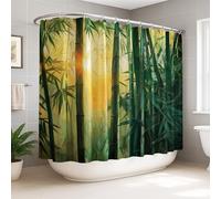 Tenda da doccia extra larga in bambù, con foglie naturali zen e luce solare verde estiva, lavabile, con ganci, per bagno, vasca da bagno, appartamento, decorazione, 274 x 183 cm