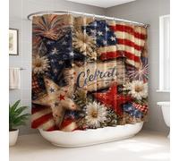 Tenda da doccia extra larga, motivo patriottico rustico, con crisantemi, colore rosso, lavabile, con ganci, tenda decorativa per bagno, decorazione per camera degli ospiti, 274 x 183 cm