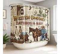 Tenda da doccia extra larga, stile western rustico, lanterna cactus estate marrone poliestere impermeabile design stampa tenda da bagno decorazione per bagno camera degli ospiti 274 x 183 cm