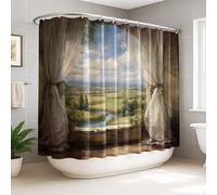 Tenda da doccia extra larga, tenda da doccia rurale romantica con paesaggio primaverile verde lavabile con ganci design stampa tende da bagno per casa bagno decorazione hotel 274 x 183 cm