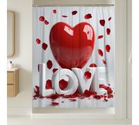 Tenda da doccia extra lunga a forma di cuore, romantica e moderna, con petali di rosa per San Valentino, lavabile, con ganci, tenda decorativa per bagno, casa, bagno, hotel, 182 x 240 cm