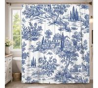 Tenda da doccia extra lunga, classica rustica con rose e alberi N/a blu in poliestere impermeabile, tenda da bagno per bagno, decorazione per camera degli ospiti, 183 x 248 cm