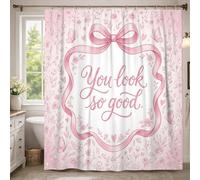 Tenda da doccia extra lunga con fiocco, romantica, fantasiosa farfalla fiore primavera pesca tessuto impermeabile tessuto toile tenda da doccia per bagno Toile camera degli ospiti decorazione 183 x