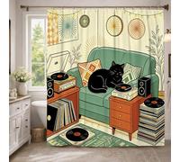 Tenda da doccia extra lunga con gatti, moderna, retrò, con registrazioni, per divano, lavabile, con ganci, tenda decorativa per bagno, vasca da bagno, appartamento, 183 x 238 cm