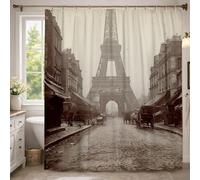Tenda da doccia extra lunga con motivo Torre di Parigi, stile vintage, classico, con carrozza da strada, non lavabile con ganci, in tessuto toile, decorazione per bagno e camera degli ospiti, 183 x