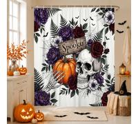 Tenda da doccia extra lunga con teschio, gotico eclettico zucche rosa Halloween viola poliestere impermeabile tessuto toile tenda da doccia decorazione per bagno dormitorio 183 x 240 cm