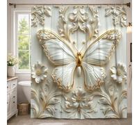Tenda da doccia extra lunga, elegante e classica foglia di fiore N/A oro lavabile con ganci design stampa tende da bagno per bagno vasca da bagno appartamento decorazione 183 x 248 cm