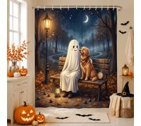 Tenda da doccia extra lunga, fantasiosa lanterna per cani stagionale per Halloween, arancione, in tessuto impermeabile, decorazione per bagno, dormitorio, 182 x 238 cm