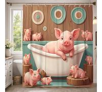 Tenda da doccia extra lunga, giocosa e fantasiosa vasca da bagno in legno di pesca estiva in tessuto impermeabile decorativo per la casa, bagno, decorazione per hotel, 182 x 240 cm