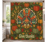 Tenda da doccia extra lunga, in poliestere impermeabile, decorazione per bagno e dormitorio, 183 x 248 cm, motivo tacchino, autunnale, rustica, foglie di zucche, foglie del Ringraziamento, colore