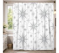 Tenda da doccia extra lunga, moderna e minimalista con cerchi cometa, nessuna grigia, in tessuto toile impermeabile, tenda da doccia per bagno, decorazione per camera degli ospiti, 183 x 240 cm
