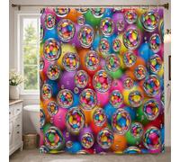 Tenda da doccia extra lunga, moderna e vibrante con sfere colorate, gocce d'acqua, estate multicolore, design impermeabile, tenda da bagno con stampa, decorazione per bagno e dormitorio, 183 x 238 cm