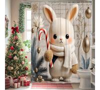 Tenda da doccia extra lunga, motivo natalizio con bastoncini di zucchero, ornamenti natalizi in tessuto bianco impermeabile, tenda da doccia per vasca da bagno, dormitorio, 182 x 240 cm