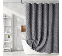 Tenda da doccia extra lunga, stile boho, 213 cm, grigia, trapuntata, in tessuto a righe a zigzag, tende da doccia per bagno, stile moderno, shabby chic, impermeabile, con ganci, colore nero