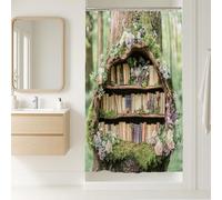 Tenda da doccia fantasiosa della foresta, verde pastello viola fiore libreria arredamento bagno primavera estate rustica natura tessuto tenda da doccia con ganci 91 x 183 cm
