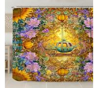 Tenda da doccia fantasiosa, vivace decorazione floreale con zucca, decorazione da bagno, fantasia autunnale, arte magica, impermeabile, tenda da doccia in tessuto con ganci, 274 x 183 cm