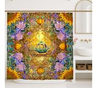 Tenda da doccia fantasiosa, vivace decorazione floreale con zucca, decorazione da bagno, fantasia autunnale, arte magica, impermeabile, tenda da doccia in tessuto con ganci, 152 x 183 cm