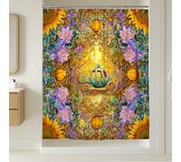 Tenda da doccia fantasiosa, vivace decorazione floreale con zucca, decorazione per il bagno, fantasia autunnale, arte magica, impermeabile, tenda da doccia in tessuto con ganci, 182 x 238 cm