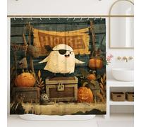 Tenda da doccia fantasma, decorazione per il bagno a tema pirata di Halloween, tenda da doccia rustica autunnale impermeabile in tessuto con ganci, 183 x 198 cm