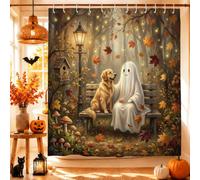 Tenda da doccia fantasma, fantasiosa lanterna con cane per Halloween, impermeabile, in tessuto stampato, decorazione per bagno, dormitorio, 183 x 183 cm